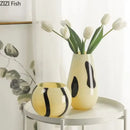 GobekUsa Black Stripes Glass Vase Desk Decoration Artificial Flowers Pots Aesthetic Room Decor
