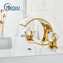 GobekUsa Gold Crystal Handle Bathroom Faucet - Widespread Brass Sink Tap