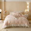 GobekUsa Luxe Carved Velvet Lace Ruffles Bedding Set with Quilted Bed Skirt