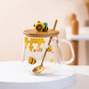GobekUsa Bee Glass Spoon Milk Cup Breakfast Coffee Mug with Lid