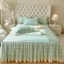 GobekUsa Cotton Lace Princess Bed Sheet Set with Solid Color Bedspread