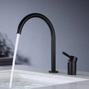 GobekUsa Black Basin Faucet: Brushed Gold Two-Hole Bathroom Sink Tap with Rotating Spout