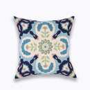 GobekUsa Blue Floral Mandala Leaves Wave Embroidered 45x45cm Cotton Pillow Cover