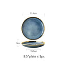GobekUsa Blue Gradient Ceramic Plate Set - Elegant Dinner & Dessert Plates, Salad Soup Bowl - Luxury Tableware