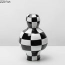 GobekUsa Black White Check Vase Modern Crafts Room Decor Irregular Shaped Desk Decoration