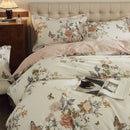 GobekUsa Butterfly Blooming Flowers Print 100% Egyptian Cotton Bedding Set