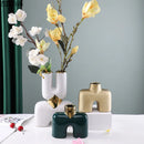 GobekUsa Gold Geometry Ceramic Vase Desk Decoration Modern Floral Room Decor Vase