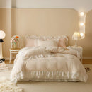 GobekUsa Luxe Carved Velvet Lace Ruffles Bedding Set with Quilted Bed Skirt