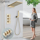 GobekUsa Gold Thermostatic Rain Waterfall Shower Faucet Set - Wall Mounted Shower System
