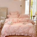 GobekUsa Korean Princess Style Pure Cotton Bedding Set with Ruffles and Heart Pleat