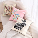 GobekUsa Bunny Cushion Cover Pink White Floral Embroidered Easter Home Sofa Decoration