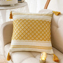 GobekUsa Blue Diamond Jacquard Tassel Cushion Cover 45x45cm