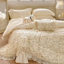 GobekUsa French Princess Floral Lace Ruffles Bedding Set with Imitation Pearls