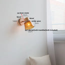 GobekUsa Amber Glass LED Wall Sconce with Pull Chain Switch, Nordic Modern Wood Stair Light