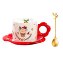 GobekUsa Christmas Ceramic Santa Tea Set with Spoon, Festive Coffee Cup & Saucer