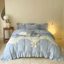 GobekUsa Lace Embroidery Princess Bedding Set - Duvet Cover, Sheet, Pillowcases - Blue Pink Purple