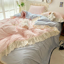 GobekUsa Korean Princess Style Cotton Bedding Set with Ruffles and Lace