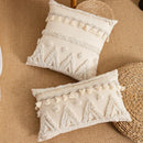 GobekUsa Beige Wabi-sabi Tufted Fringed Geometric Tassel Cotton Linen Pillow Cover