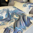 GobekUsa Blue Tides Waves Embroidery 1200TC Luxury Bedding Set with Duvet Cover, Sheet, Pillowcases