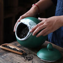 GobekUsa Green Ceramic Tea Caddy Jar: Airtight Porcelain Storage Container, Kitchen Decoration Bottle