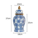 GobekUsa Blue & White Porcelain Ginger Jar: Retro Tea Caddy Vase Desk Decoration
