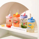 GobekUsa Cartoon Glass Cup with Lid & Straw - 600ml Drinkware