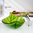 GobekUsa Green Glass Vessel Sink Set with Waterfall Faucet - Luxury Bathroom Vanity