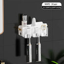 GobekUsa Inverted Toothbrush Holder with Automatic Toothpaste Squeezer & Makeup Storage Rack