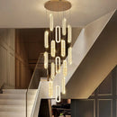 GobekUsa Gold Crystal LED Chandelier: Modern Luxury Long Pendant Light for Living Room