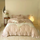 GobekUsa Lace Embroidery Princess Bedding Set - Duvet Cover, Sheet, Pillowcases - Blue Pink Purple