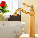 GobekUsa Gold Jade Brass Bathroom Basin Faucet | Deck Mounted Hot Cold Water Mixer