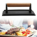 GobekUsa Heavy Cast Flat Iron Steak Weight with Wooden Handle
