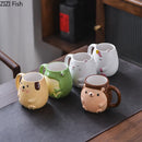 GobekUsa Cute Cartoon Animal Ceramic Mug Kids Breakfast Cup Christmas Gift