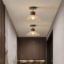 GobekUsa Amber Glass Wood LED Ceiling Light Fixture for Modern Living Room.