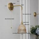 GobekUsa Amber Glass LED Wall Light with Pull Chain Switch, Modern Nordic Flower Wall Sconce