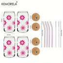 GobekUsa 470ML Pink Smiling Flower Theme Beverage Glass - Set of 1/2/4