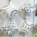 GobekUsa Geometric Diamond Tufted Embroidery Pillowcases - Blue & White Fringed, 45x45/30x50cm
