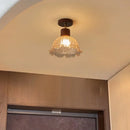 GobekUsa Amber Ice Crack Glass Wood Ceiling Light - Nordic Modern LED Fixture