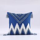 GobekUsa Boho Tufted Tassel Cushion Cover 45x45cm - Blue Pink Cotton Throw Pillow Cover