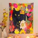 GobekUsa Cat Print Poster: Funny Black Cat in Floral Bouquet - Boho Home Decor