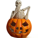 GobekUsa Halloween Skull Pumpkin Skeleton Sculpture Resin Home Decor Statuette