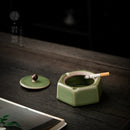 GobekUsa Geometric Green Ceramic Ashtray - Desk Decoration and Smoking Accessory