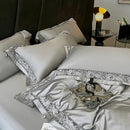 GobekUsa Luxe 1500TC Egyptian Cotton Lace Wide Edge Bedding Set: Duvet Cover, Sheet, Pillowcases