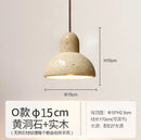 GobekUsa Japanese Wooden Stone Chandelier Pendant Light, Wabi-Sabi Style Yellow Cavity-Stone Lamp