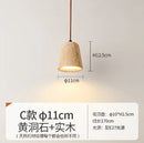 GobekUsa Japanese Wooden Stone Chandelier Pendant Light, Wabi-Sabi Style Yellow Cavity-Stone Lamp