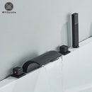 GobekUsa Black Brass Waterfall Tub Faucet Three Handles Hot Cold Mixer