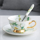GobekUsa Green Flowers Ceramic Cup & Saucer Set for Coffee, Tea, Juice, and More