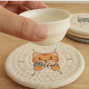 GobekUsa Cat Print Round Woven Coaster Cup Mat Table Heat Insulation Pad