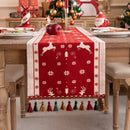 GobekUsa Christmas Cartoon Jacquard Table Runner with Embroidered Tassel - Festive Dining Room Decor