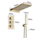 GobekUsa Gold Thermostatic Rain Waterfall Shower Faucet Set - Wall Mounted Shower System